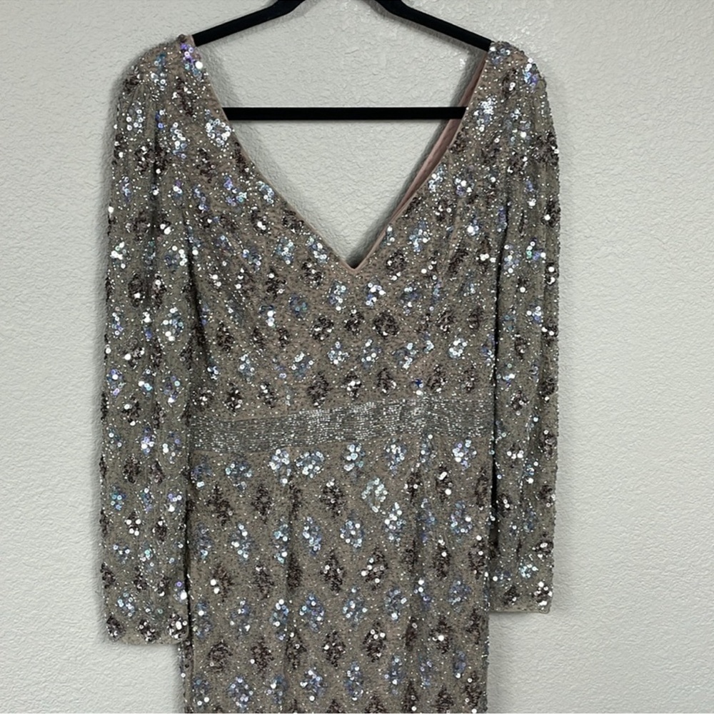 NWT Mac Duggal Mocha Brown Geometric Embellished Evening Gown Sequin 5021 Sz 10 - Picture 5 of 5